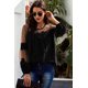 thumbnail image 4 of ABPHQTO Top de patchwork de encaje con mangas farol de moda negra para mujer, 4 of 5