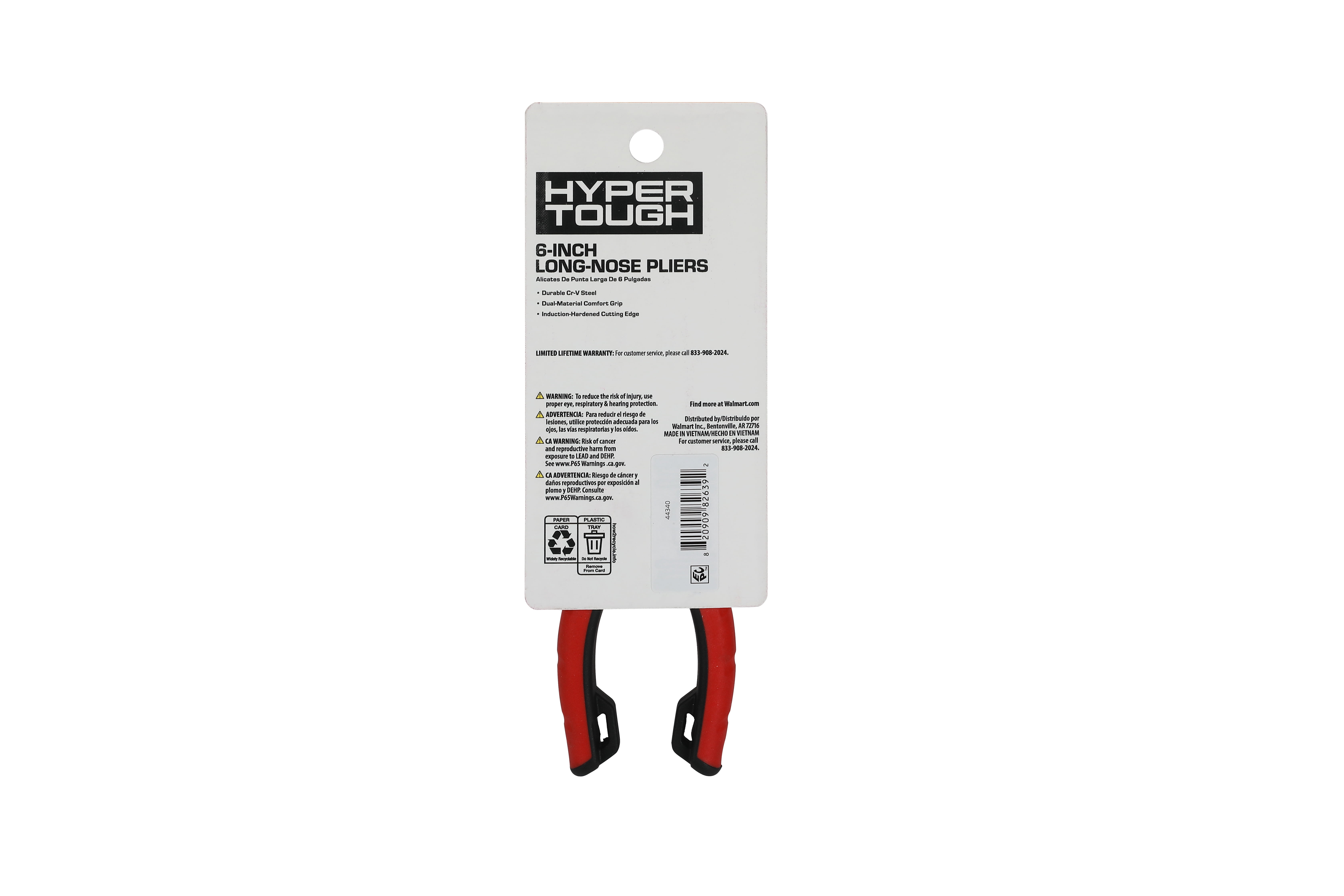 Hyper Tough 6-inch Long-Nose Pliers with Dual Material Comfort Grips