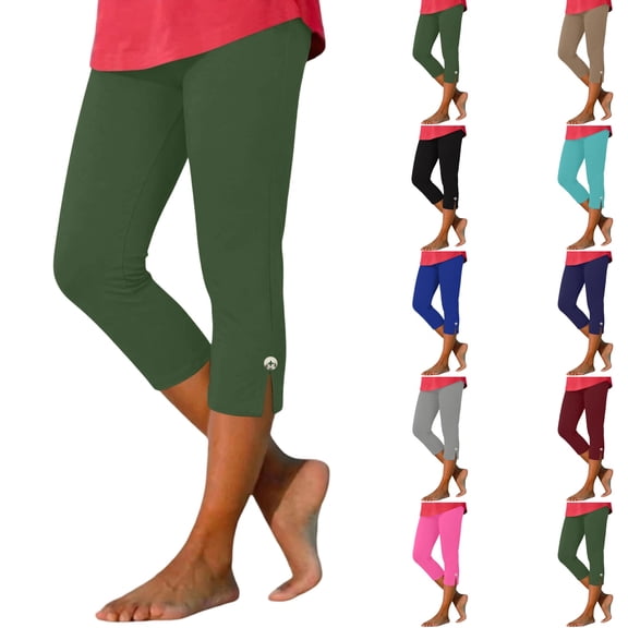 Capri Leggings for Women Pull on Stretch Cropped Pants Slim Fit Soft Knit Lounge Bottom Everyday Wear Casual Comfy,M,#02 Army Green