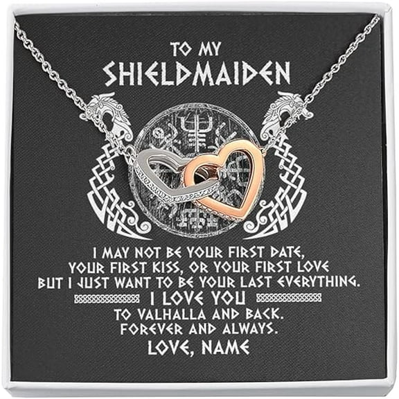 Birthday Gift for Wife from Husband, To My Shieldmaiden Necklace with Message Card and Gift Box, Interlocking Heart Necklace Gift for Girlfriend from Boyfriend, Wedding Gift for Bride
