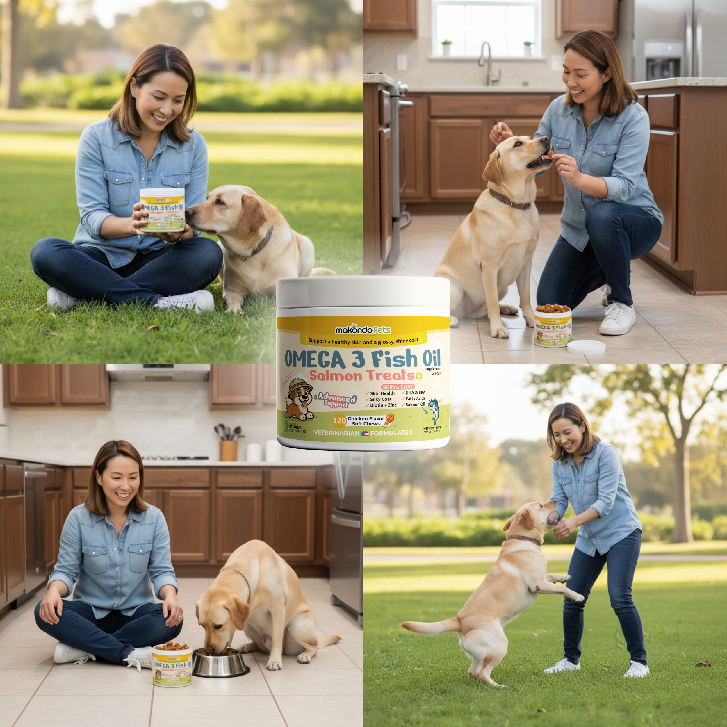 Omega 3 Soft Chews – Salmon Oil for Dogs Skin and Coat Support, Itch Relief & Shedding Support – EPA & DHA Dog Fish Oil Fatty Acids – 120 Chews by Makondo Pets.