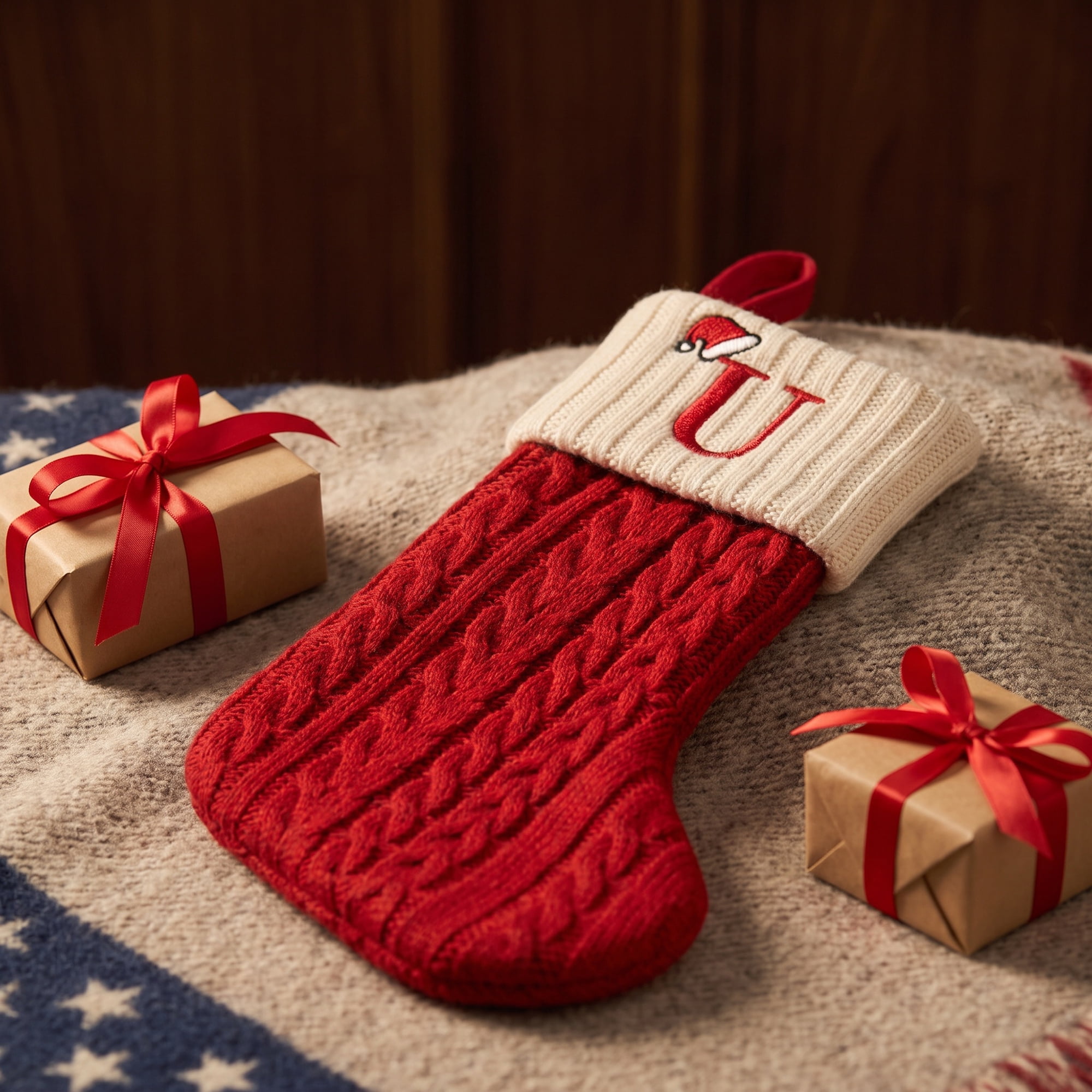 Unique Bargains Cartoon Christmas Luxury Grand Hearth Accent Stocking Letter U 8"