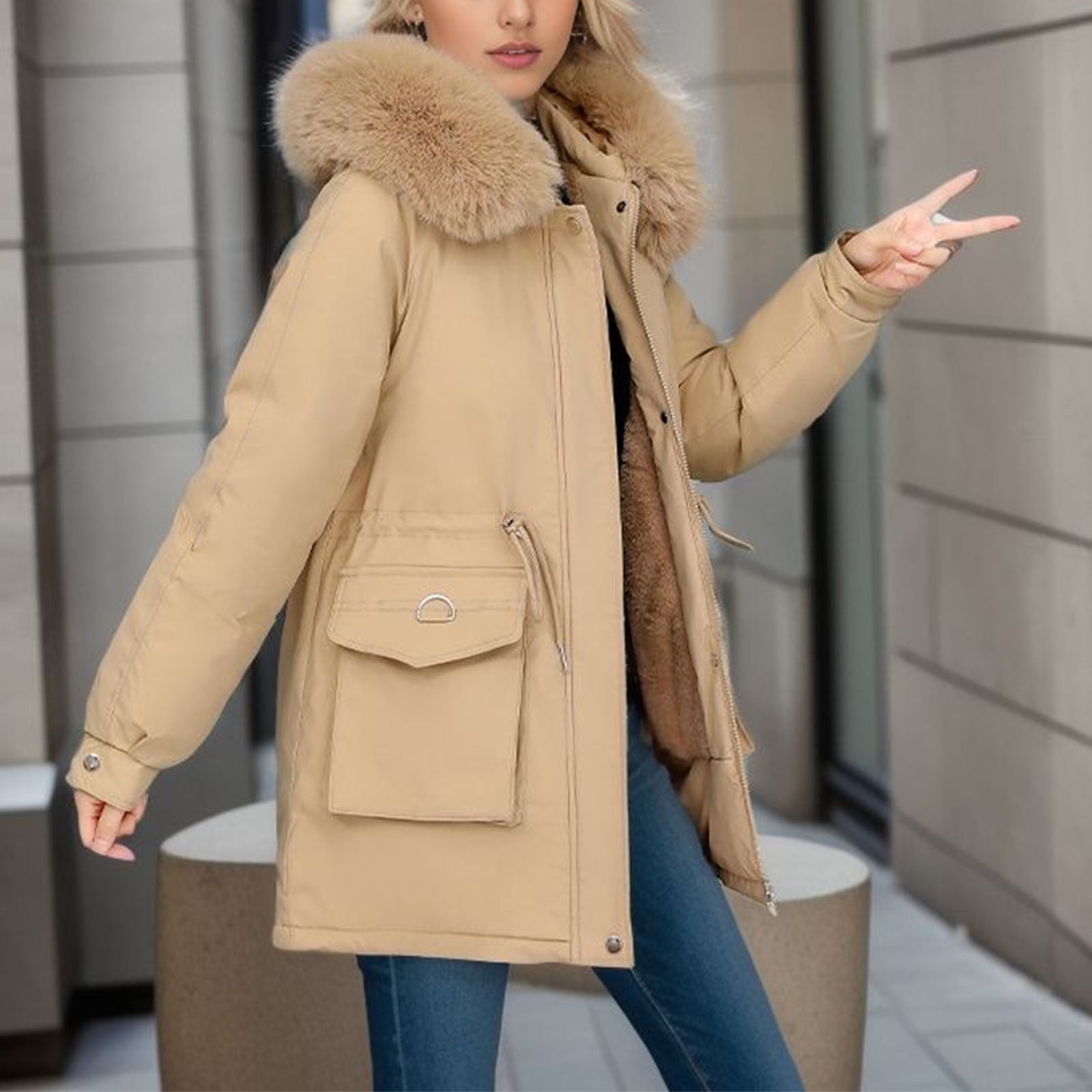 Fall And Winter Clothes For Women 2023 Women'S Fall And Winter Long Sleeved  Warm Cotton Jacket Bread Coffee Xxxl
