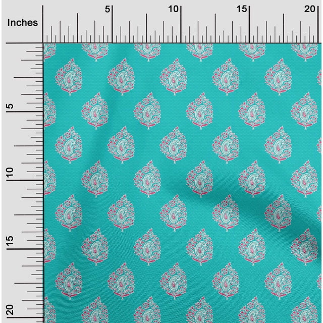 oneOone Silk Tabby Turquoise Blue Fabric Leaves & Floral Block Sewing Craft Projects Fabric Prints By Yard 42 Inch Wide