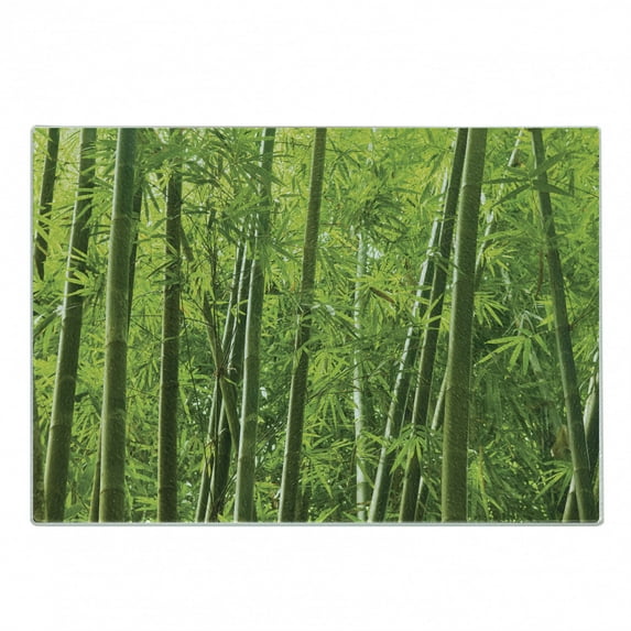 Bamboo Print Cutting Board, Exotic Tropical Forest Fresh Color Nature Wild Trees and Leaves, Decorative Tempered Glass Cutting and Serving Board, Small Size, Green, by Ambesonne