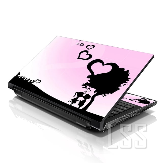LSS 17 17,3 Pouces Peau d'Ordinateur Portable Notebook Autocollant Décalque Couverture pour Dell Lenovo Apple Acer Convient de 17 Pouces à 19 Pouces avec 2 Protège-Poignets - Love Night Heart