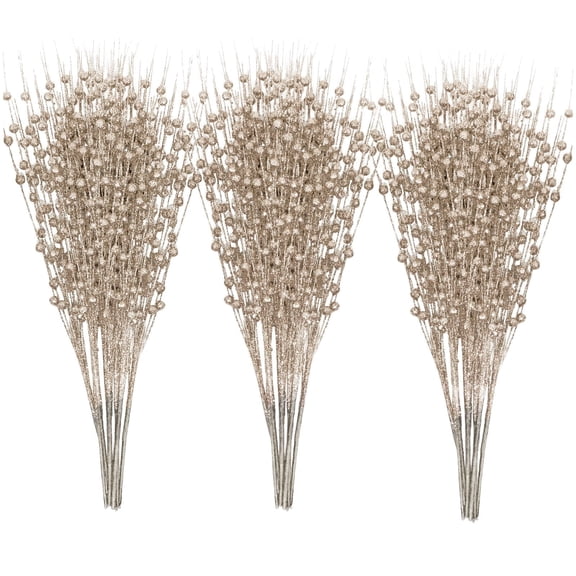 TETOU 24-Pack Champagne Artificial Glitter Berry Stem Ornaments,17 Inch Bead Sticks Glittery Twigs Picks Branches for DIY Christmas Tree Wreath Holiday Home Indoor Winter Wedding Party Decoration