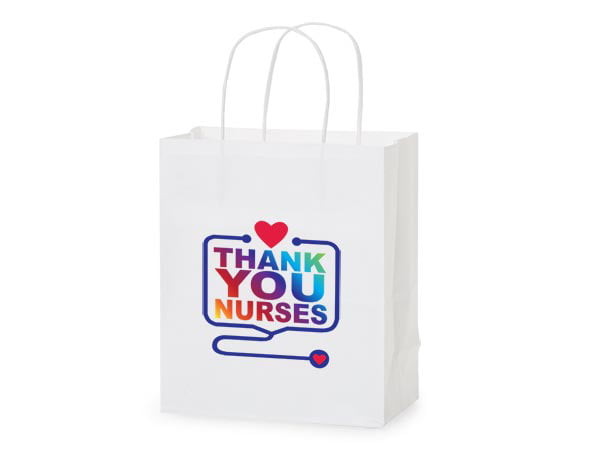 5 Pack, Thank You Nurses Gift Bags, Cub 8x4.75x10.25" for Party, Holiday & Events