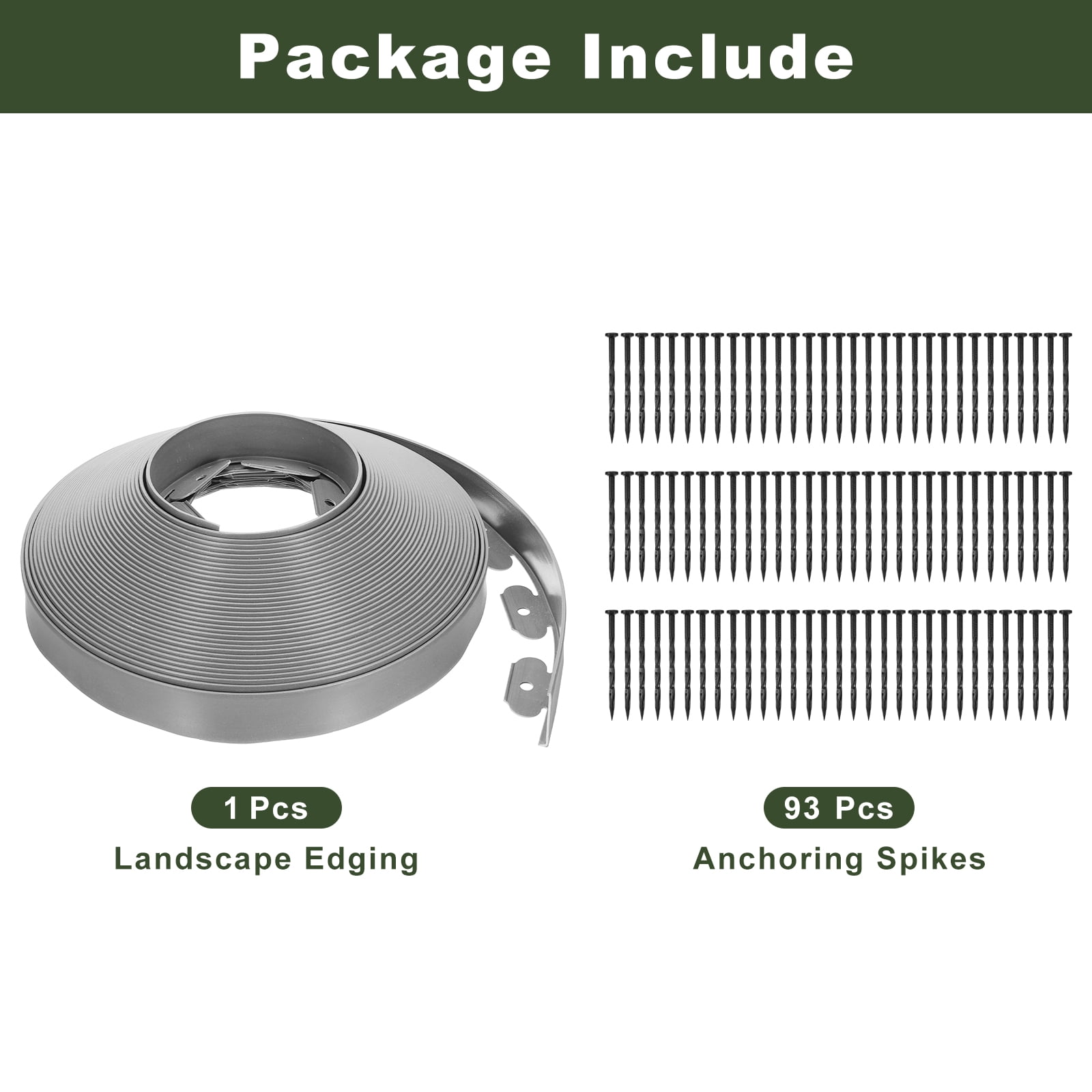 Uxcell Landscape Edging, 1Pcs 100FT x 2" Garden Edging Kit with 93 Stakes for Garden Lawn Flower Bed (Grey)
