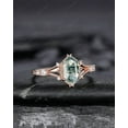 thumbnail image 4 of Hexagon Shape Moss Agate and Diamond Ring, Sterling Silver Elongated Moss Agate Engagement Ring, 14K Gold Promise Anniversary Ring Gift, 4 of 5