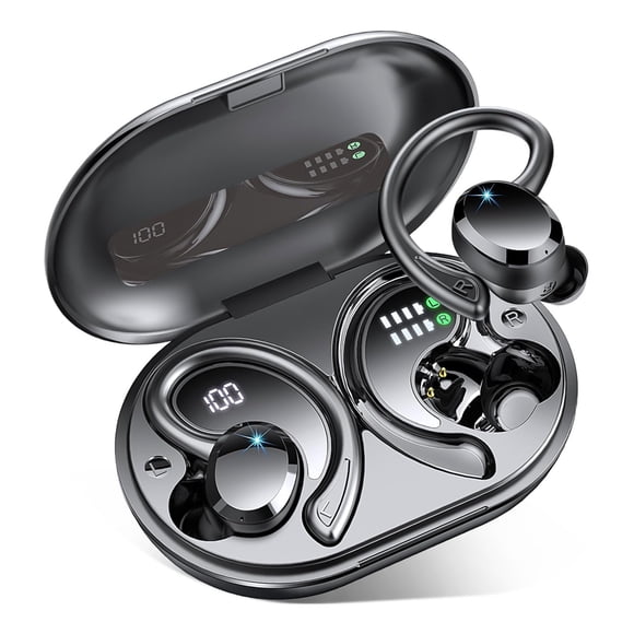 Wireless Earbuds, New Bluetooth 5.3 Headphones Sport Earphones with 48Hrs Playtime LED Display Noise Cancelling Mic, Over Ear Ear Buds with Hook for Sports/Running