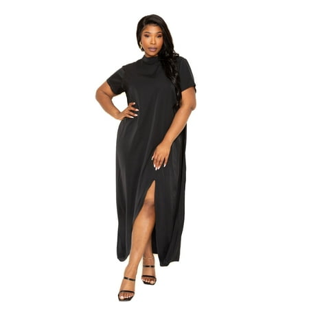 Mock neck back cape dress Black 3XL