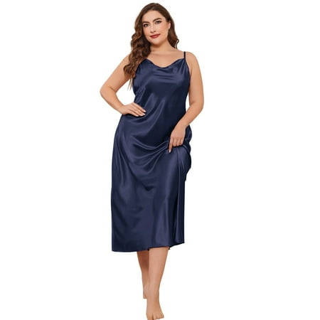 Women Plus Size Satin Nightgowns Sexy V Neck Chemise Lingerie Long Sleepdress for Ladies Sleepwear Slip Negligee Adjustable Straps Nightshirt Sleeveless Full Length Night Dress  XL-5XL