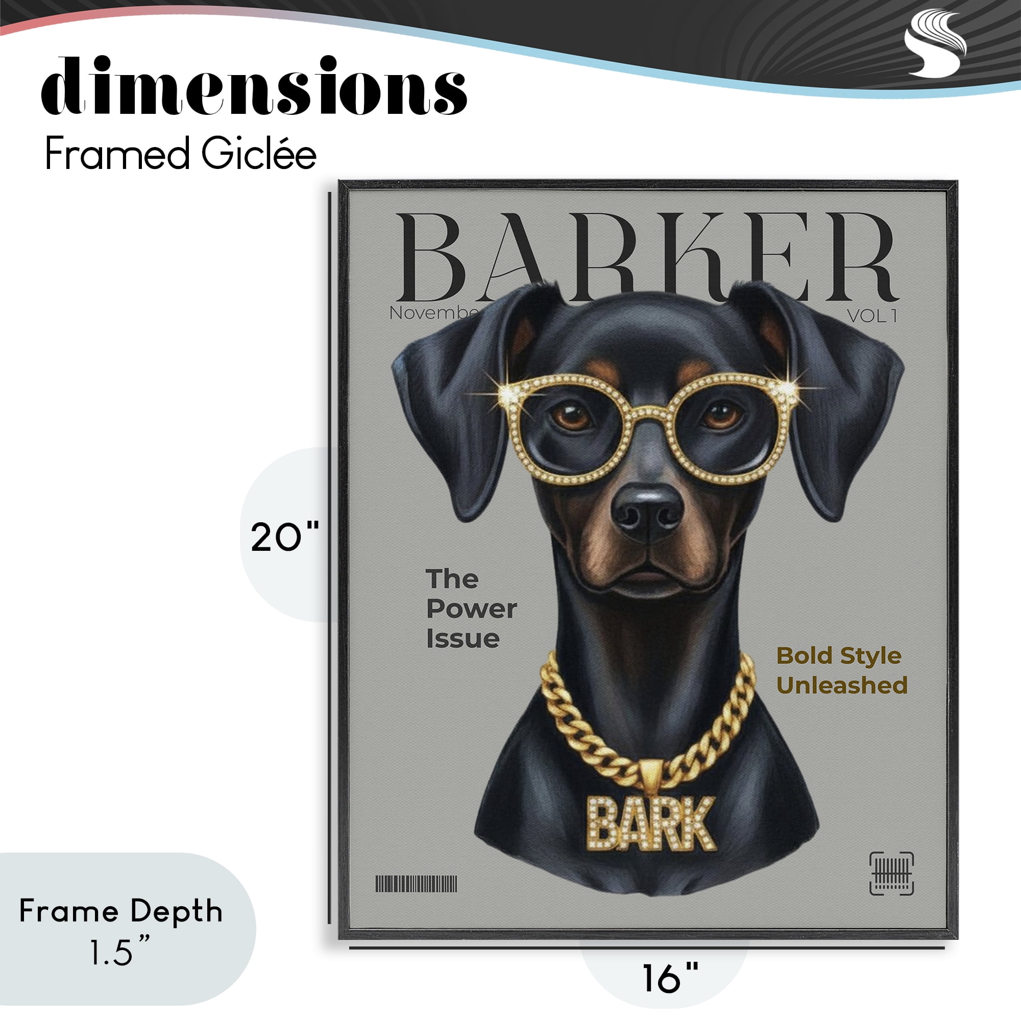 Stupell Industries Barker Dog Fashion Magazine Black Framed Giclee Art, design by A Barefoot Stylist