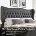 thumbnail image 3 of Miniyam Full Size Wingback Bed with 52" Velvet Upholstered Headboard, Nailhead Trim, Sturdy Wood Slats for Adults, Gray, 3 of 7