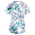 thumbnail image 3 of Iaqnaocc Scrub Tops Women Plus Size Maple Leaf Print Nurse Working Uniforms Fashion V Neck Side Slits Scrub Shirt Party Short Sleeve Medical Workwear with Pockets Light Blue L, 3 of 4