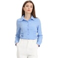thumbnail image 1 of Camisa de oficina de manga larga para mujer con botones en la parte superior de la cintura fruncida Azul claro M, 1 of 5