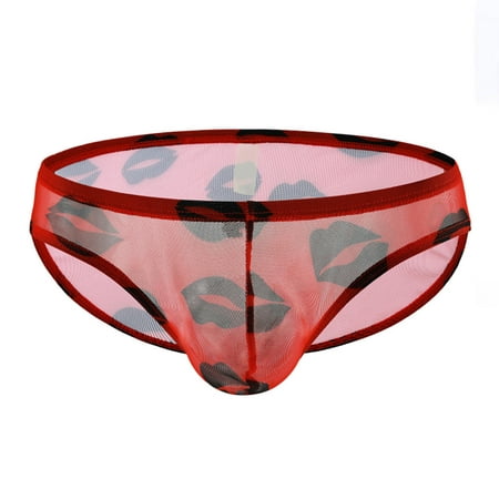 

BELLZELY Shorts for Women Clearance Men And Women Red Lips Sexy Comfortable Spice Briefs Low Waist Transparent Gauze Thin Underwear Men Briefs