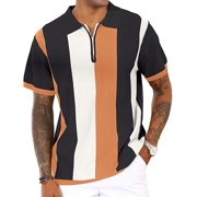 Men's Fashion Polo Shirt Vintage Stripe Knitted Shirt Casual Slim Golf Shirt
