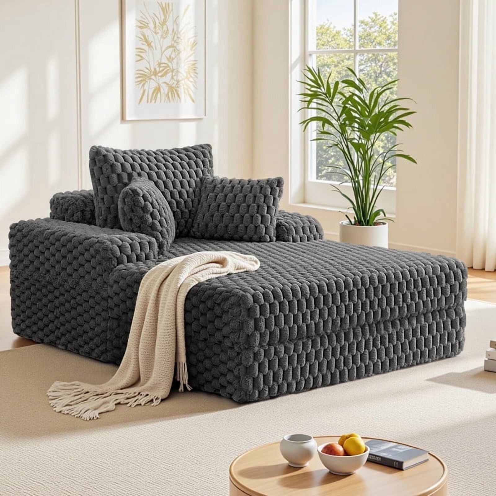 ATHOPE 67.3" Chaise Lounge Chair Indoor, Corduroy Couch Chair with Pillows, Comfy Reading Chairs with Wide Arms, Upholstered Sleeper Sofa for Living Room, No Assembly Required, Gray