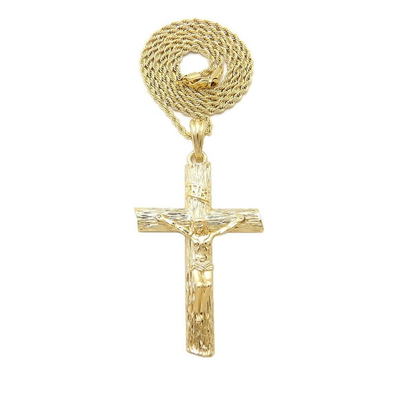iJewelry2 Gold-tone Crucifix Cross Pendant Rope Chain Necklace 18''