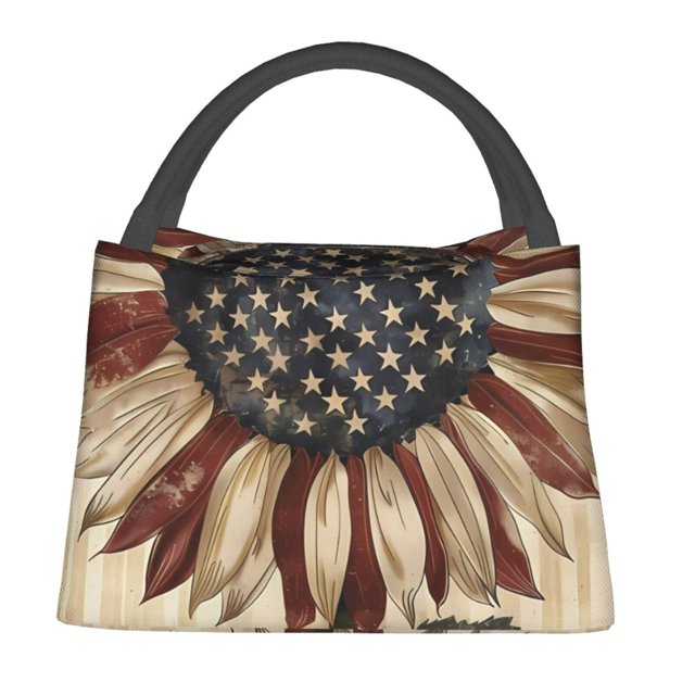 Disketp USA Sunflower Flag Bolsa Térmica Estampada, Bolsa Térmica Aislante para Almuerzo, Playa y Campamento