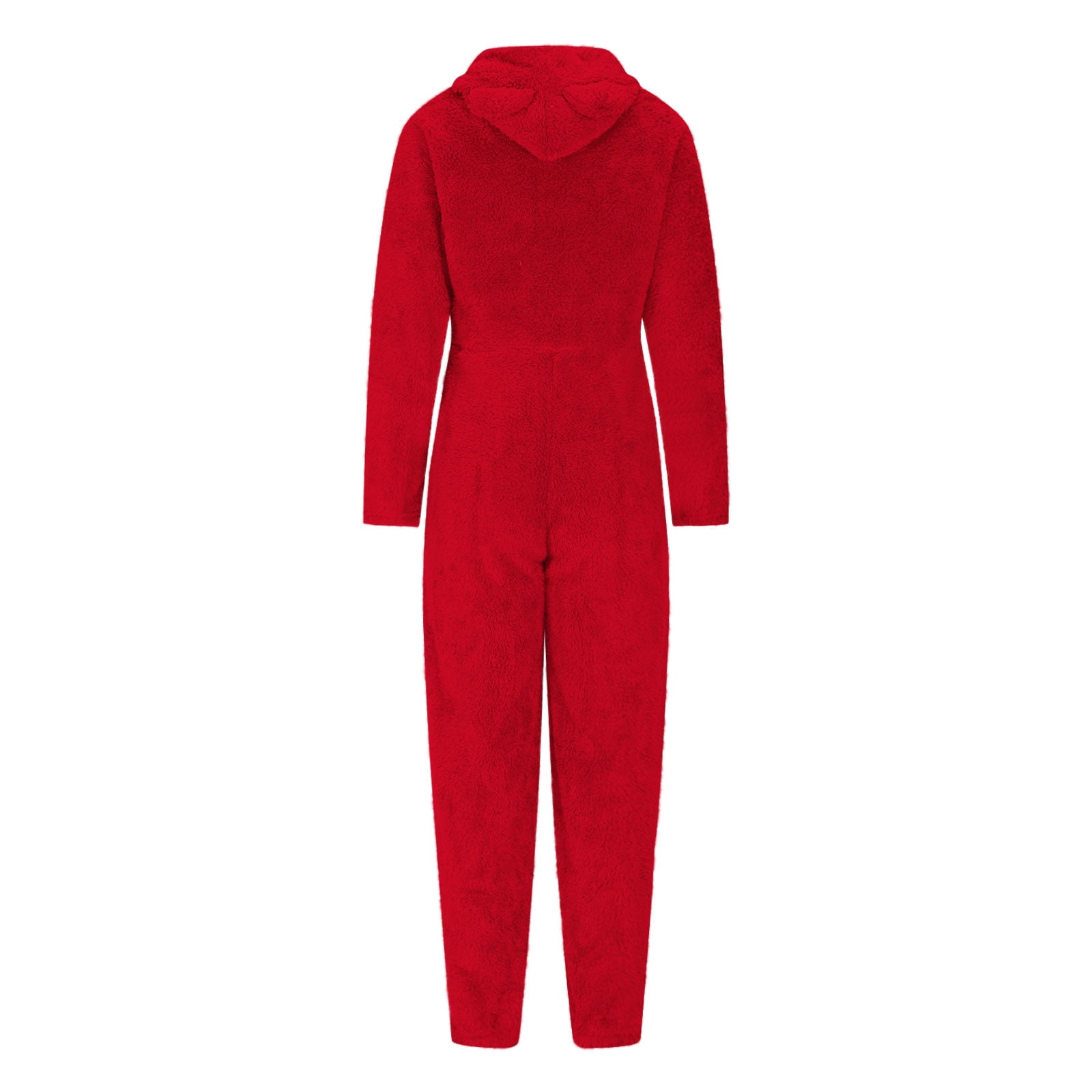 Uaswgudfs Womens Fleece Onesies Pajamas Jumpsuit Warm Romper Sleepwear One Piece Zipper Hooded Playsuit Loungewear Red 2XL