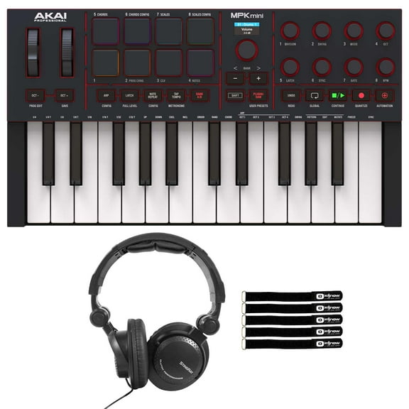 Akai Professional MPK Mini 4 25-Key MIDI Keyboard Controller Black with Headphones Package