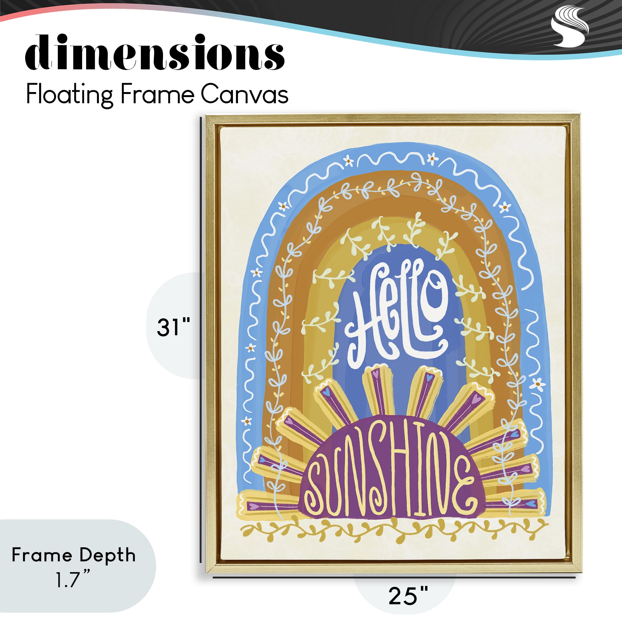 Stupell Industries Boho Hello Sunshine Gold Framed Floater Canvas Wall Art, design by Connie Summers