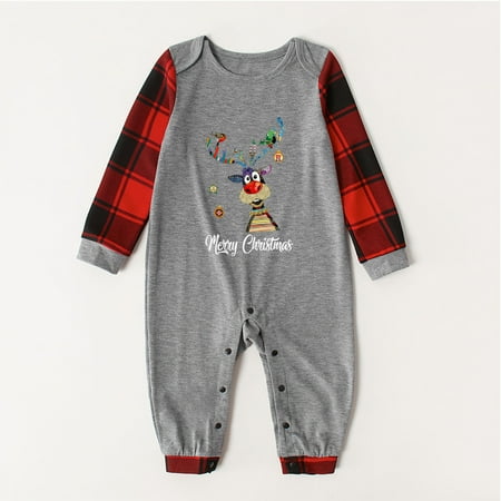

Christmas New Cute Kids Infants Printing Crew Neck Long Sleeves Blouse Tops+Pants Xmas Family Clothes Parent-child Pajamas Toddler Boys Girls Child Sleepwear Two-piece Gray 3M