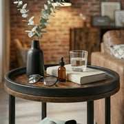 Side Table, Small Round End Table for Narrow and Small Space, 3-Tier Round Accent Couch Beside Table, Modern Side Table Corner Sofa Table Nightstand for Living Room Bedroom (Rustic Brown)