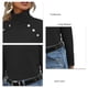 thumbnail image 5 of Camisa de manga larga con cuello alto para mujer, ajustada, Color sólido, con botones, cuello alto, manga larga, Top acanalado, negro, XXL, 5 of 6