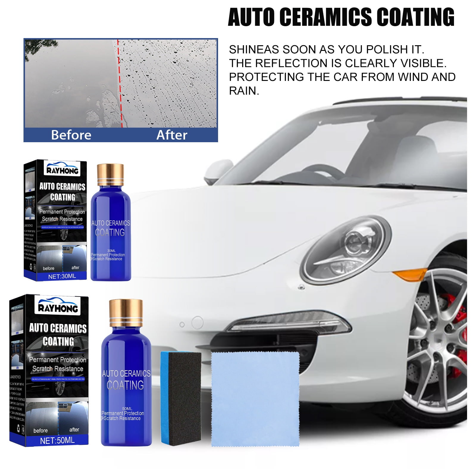 Malcm High Gloss Ceramic Car Coating Kit, Anti-scratch Car Polish Exterior  Care Paint Sealant 9H Hardness 30ML (1Pcs)