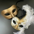 thumbnail image 3 of Couples Masquerade Ball Mask with Feather Mardi Gras Prom Dance Quincenera Birthday Party (Fuchsia), 3 of 3