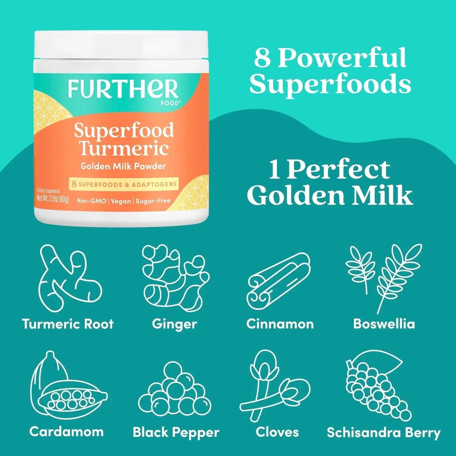 Further Food Superfood Turmeric Golden Milk Powder Blend, 90 Day Supply