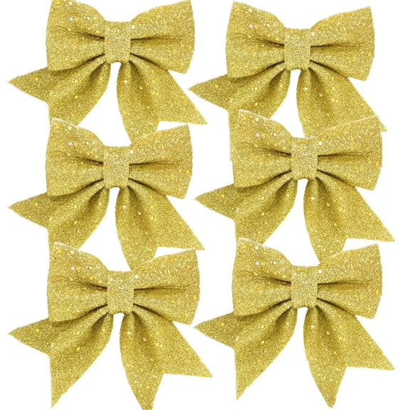 6pcs Christmas Bow, Gold Wreaths Bows, Christmas Tree Bow Glitter, Sequin Bow Ties, Xmas Decorative Bows for Home Ornament Decoration, Christmas Party
