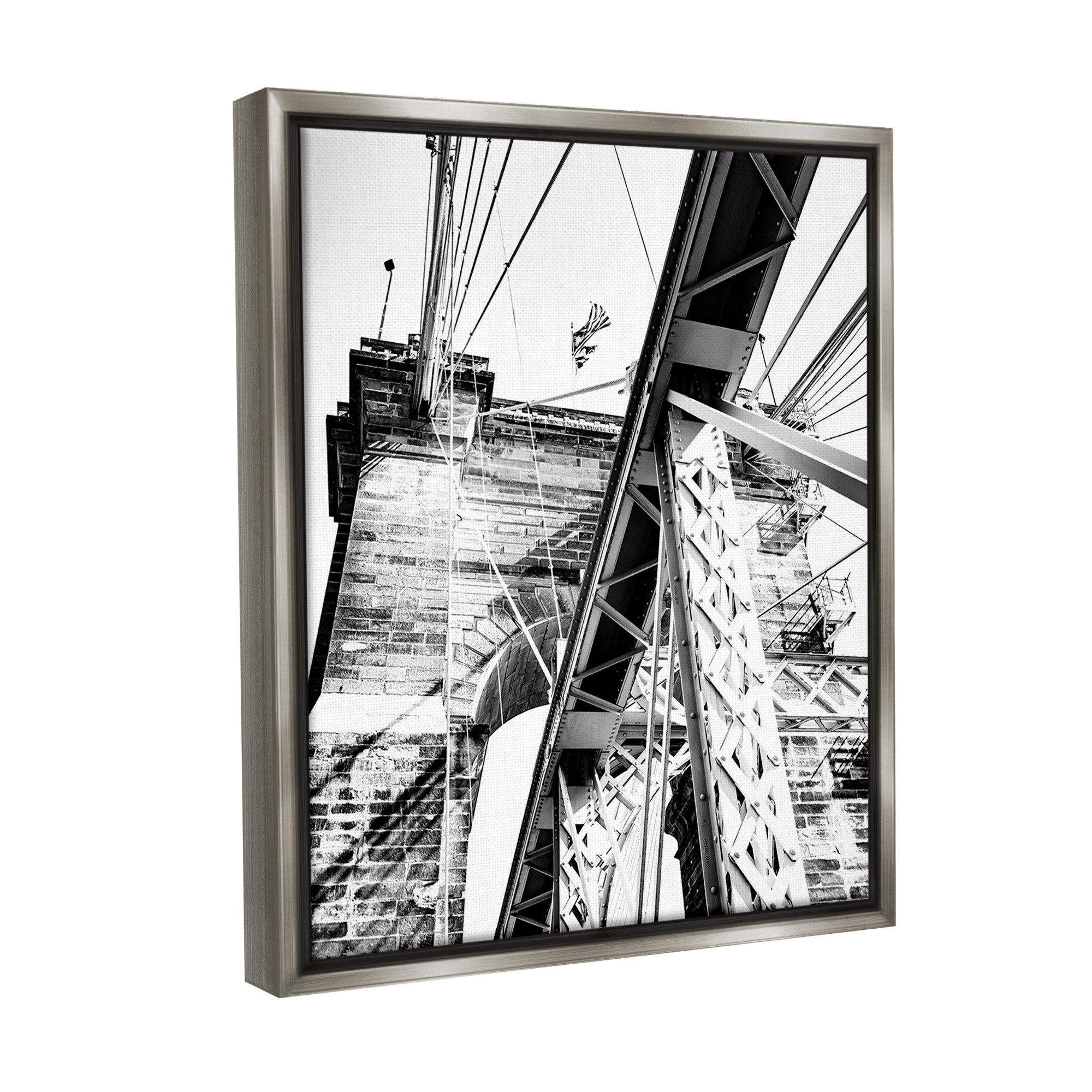 Stupell Industries Grey Urban Bridge Travel & Places Photography Gray Floater Framed Canvas Art Print Wall Art, 25 x 31