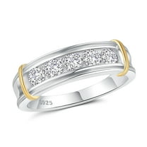 SFTING Men Wedding Band 925 Sterling Silver plated Yellow Men Rings 5A CZ Round Cut Wedding Rings for Men Size 9