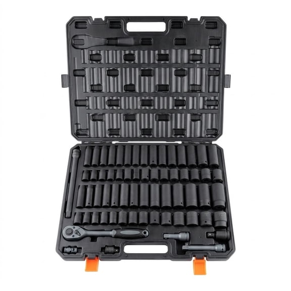 1 / 2 in Drive 65 Piece Impact Socket Set, SAE 3 / 8 to 1-1 / 4 in and Metric 10-24 Mm, 6 Point Cr-V Steel