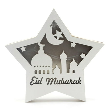 

Ramadan Eid Mubarak Wooden Five-pointed Star Ornaments Muslim Light DIY Crafts
