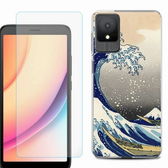 For TCL K11 Phone Case Cover, Shockproof Case with Tempered Glass Screen Protector, by OneToughShield - Great Wave
