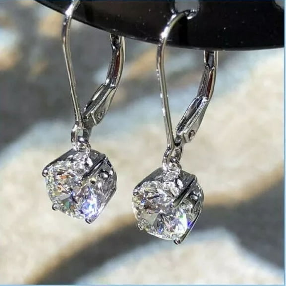 3Ct Round Cut Lab-Created Moissanite Drop Dangle Earrings 14K White Gold Plated