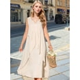 thumbnail image 2 of DARING DIVA Ruffle Sleeveless V Neck Pleated Flowy Maxi Dress S Apricot, 2 of 8