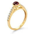 thumbnail image 3 of Gem Stone King 10K Yellow Gold Red Rhodolite Garnet and White Lab Grown Diamond Engagement Ring for Women (0.55 Cttw, Gemstone January Birthstone, Round 4MM, Size 7), 3 of 4