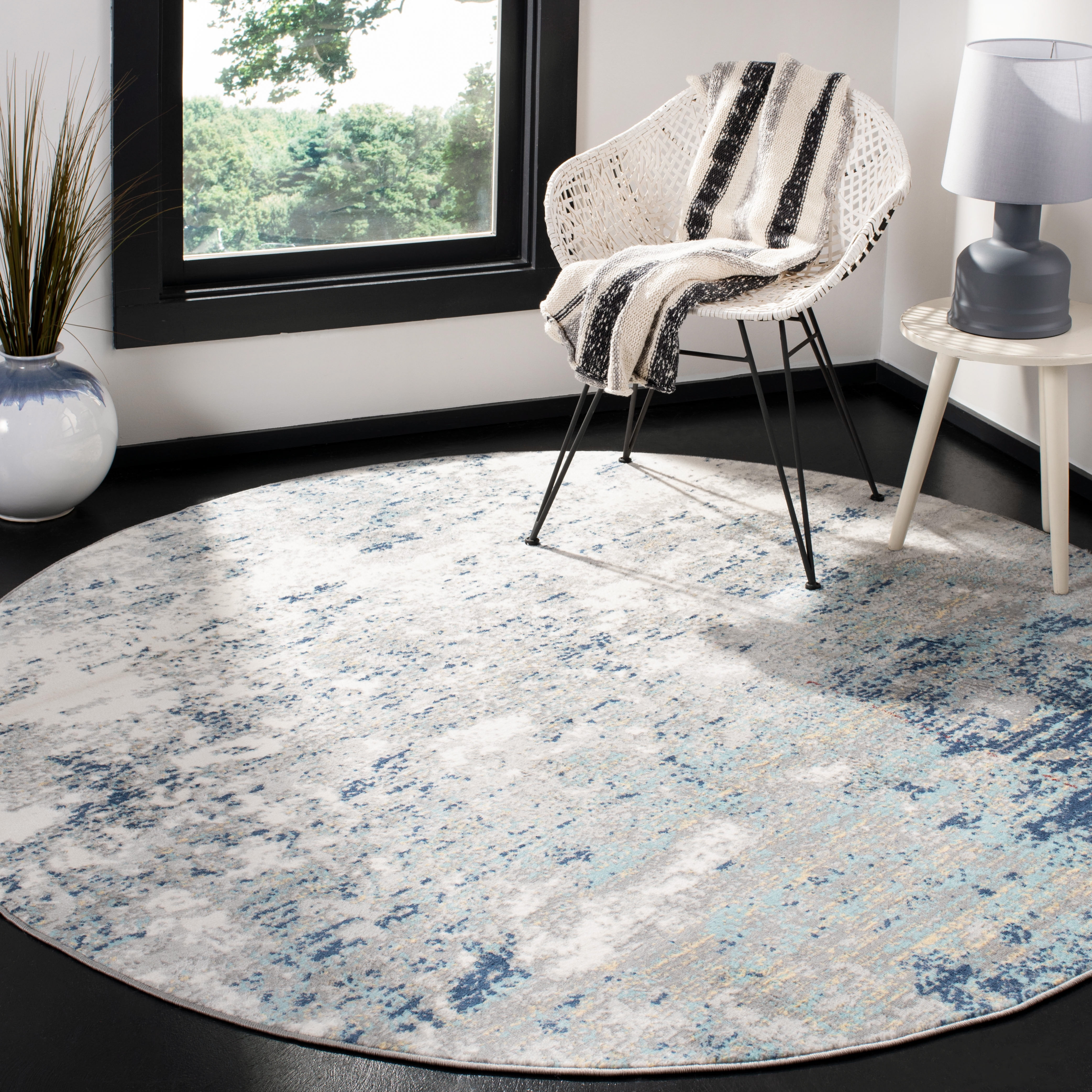 SAFAVIEH Jasper Brandt Abstract Overdyed Area Rug, Grey/Blue, 5' x 5' Round