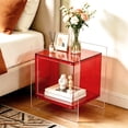 thumbnail image 4 of 2 Tier Clear Acrylic End Side Table Bedside Table Nightstand Open Storage for Living Room Bedroom, Red Color, 4 of 12