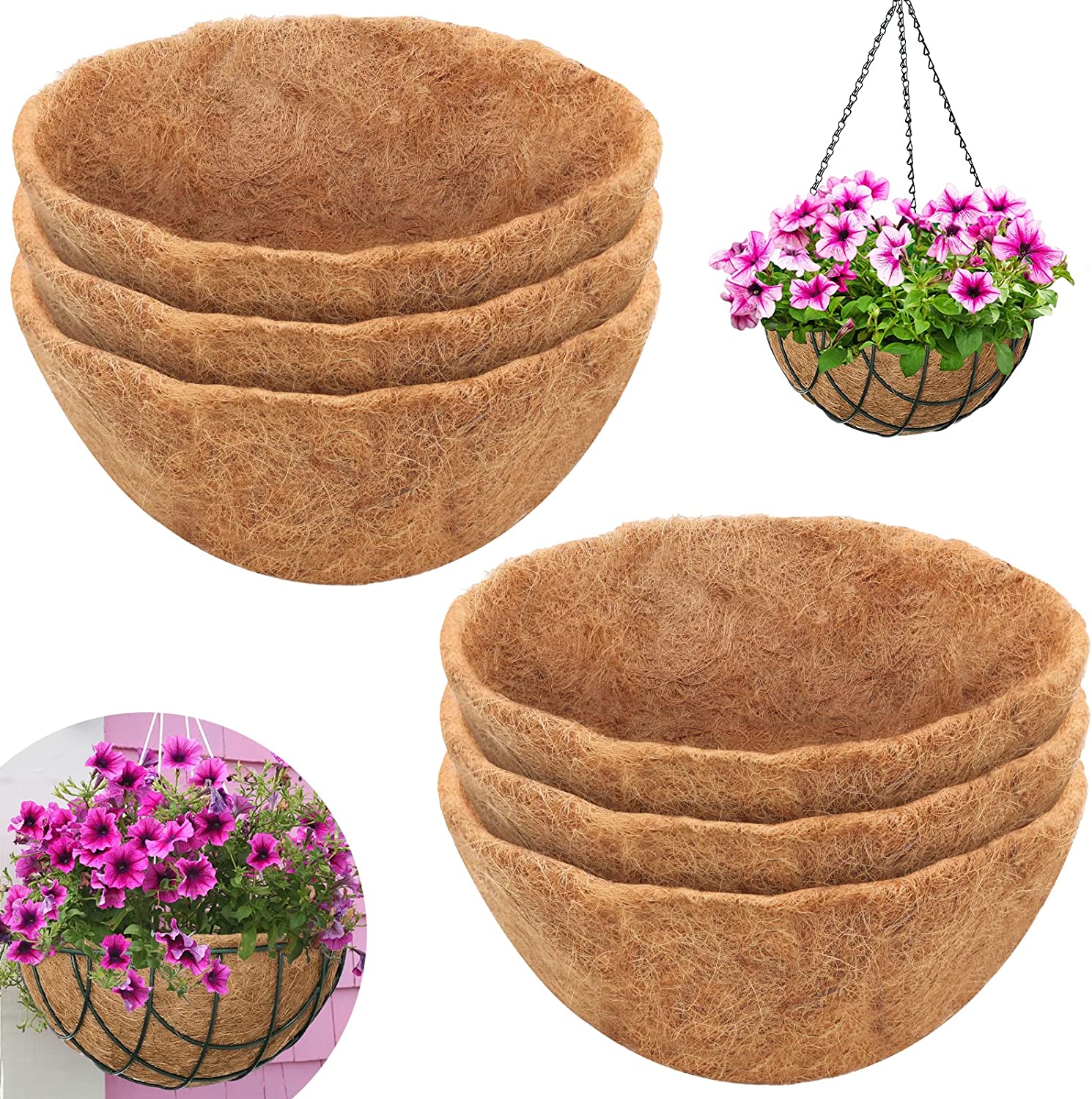 4pcs Coconut Liners for Planters Round Hanging Basket Liners 100