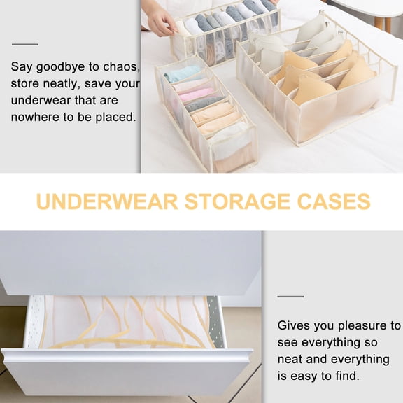 Luxshiny 3Pcs Beige Underwear Storage Boxes Stackable Closet Organizer for Neat Home
