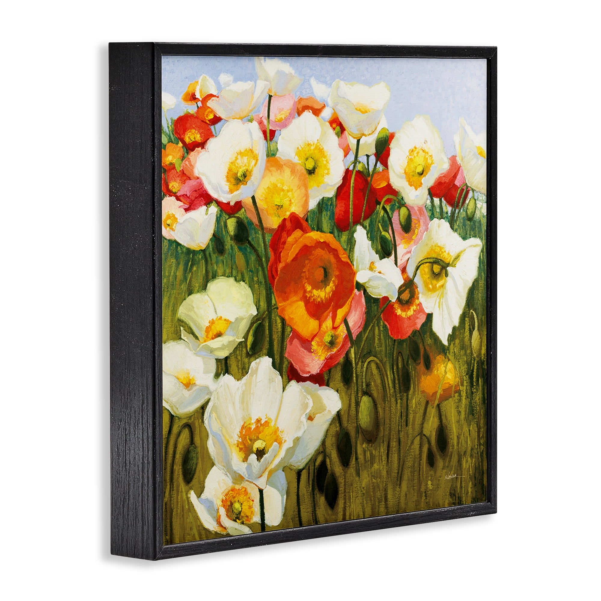 Stupell Industries Lush Poppy Meadow Botanical & Floral Painting Black Framed Art Print Wall Art, 24 x 24