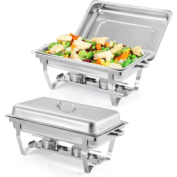 2 Pack 8 Qt Full Size Stainless Steel Chafing Dishes Buffet Set, Buffet Warmers Sets with Lid, Rectangular Catering Chafer Warmer Set Buffet Display for Kitchen Party Banquet Dining